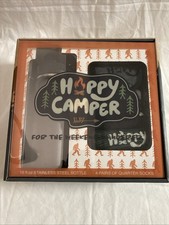 Happy Camper Gift Set – Water Bottle & 4 Pairs of Men’s Quarter Socks, NEW picture