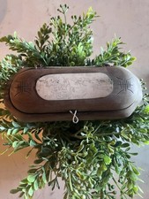19th C 1800s Chinese Hand Carved Spectacle Eyeglass Case Wood Inlay Chinoiserie picture