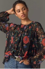 Maeve Anthropologie Long-Sleeve Pleated Peasant Blouse picture