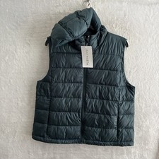 Athleta Womans Puffer Vest Blue Solid Large Nylon Full Zip Sleeveless Hooded  picture
