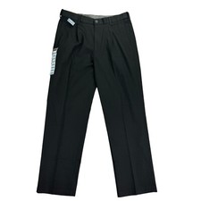 Haggar Mens Premium No Iron Khaki Classic Fit Pleated Dress Pants Black 32x30 picture