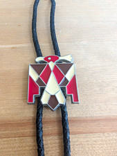 Men's Western Adjustable Bolo Tie Black Braided Leather Cord Geometric Bird picture