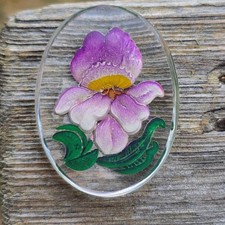 4Pc Lot Vintage German Hand Painted Glass Iris Cabochons Oval Bezel Jewelry picture