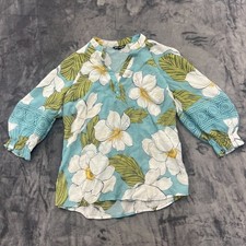 Unique Spectrum Blouse Top Womens Small Multicolor Floral V Neck Lace Detail picture