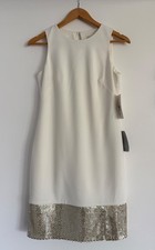 NWT Harper Rose Embellished Gold Sequin Hem Sheath Dress White picture
