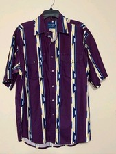 Vintage Wrangler Pearl Snap Shirt Men's Large Purple Blue Western Aztec 90s picture