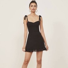 Reformation Christine Black Ruffle Mini Dress Sz 6 picture