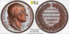 1874 SWEDEN NILS KEDER BRONZED AE MEDAL BY ADOLF LINDBERG PCGS SP62 #42757637 picture