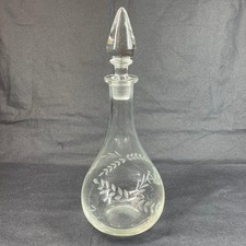 Vintage Etched Glass Decanter Floral Vine Brandy Whiskey Wine w Stopper 13.25