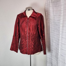 Jenny T Jacket Womens Lg Red Jewel Tone Rhinestone Zip Dressy Evening Holiday picture