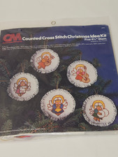 Vtg 1978 CM Columbia Minerva Counted Cross Stitch Ornaments Kit Christmas ANGELS picture