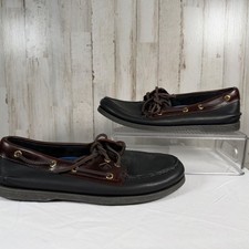 Sperry Boat Shoes Mens 9 Black Original 2-Eye Leather 0191486 Preppy Ivy League picture