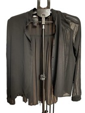 Zara Trafaluc Pleated Back Blouse Size S Black Sheer Long Sleeve picture