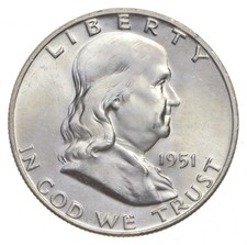 Choice Unc 1951-P Franklin Half Dollar Gem BU From Original Roll picture