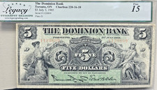 1905 The Dominion Bank  $5 Note, Toronto LCG 15 Fine picture