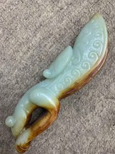 Unique Chinese Old HeTian Jade Hand Carved *Cicada On Mantis* Statue  picture