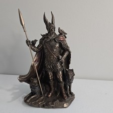 Odin Viking Norse Mythology God with Wolves Statue Antique Bronze Finish 9.5