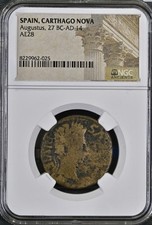 New Carthage 27BC-14AD Emperor Augustus Coin NGC Genuine Carthago Nova Scarce picture