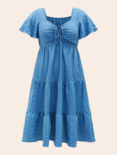 BloomChic Womens Size 12 Blue Ruched Drawstring Tiered Midi Dress Pockets picture