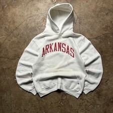 Vintage Russell Athletic Arkansas Hoodie White Red Made in USA Mens Small picture