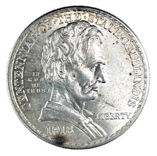 1918 Lincoln-Illinois Centennial Commemorative Silver Half Dollar Bu/Unc/MS ++++ picture