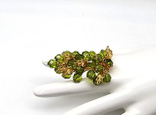 VINTAGE MARKED/SIGNED MADE IN AUSTRIA GREEN FACETED BEADS METAL LEAFS PIN/BROOCH picture