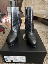 CHANEL Women’s Black Leather Platform Stiletto Ankle Boots Zip  picture