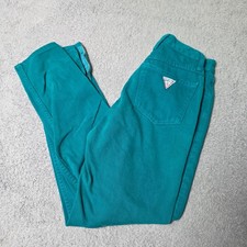 Guess Womens 27 Jeans Teal Green High Rise Tapered Ankle Zip Vintage USA 43015A picture