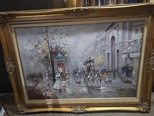 Oil Painting by J. Gaston Signed and Framed Landscape ( A Paris City View) picture