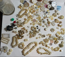 Vintage Antique Mother of Pearl Shell Button Jar Lot Carved MOP sets & buckles picture