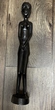 Vintage Hand Carved Ebony Wood African Woman Fertility Statue Tribal Art 13.5” picture