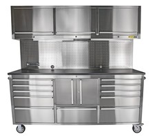 JEGS 72 in. 11-Drawer Rolling Tool Cabinet with Upper Storage [Stainless Steel] picture