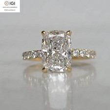 2.50Ct IGI E VVS2 Cushion Cut Lab Grown Diamond Engagement Ring 14K Yellow Gold picture