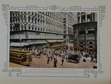 Antique Chicago Illinois Color Art Print State and Madison Street Downtown 1908 picture