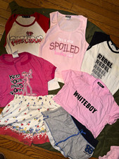 Mix Y2k Vintage small GirlGraphic Print Tops & Shorts Lot Cotton Pink White Red picture