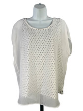 Chico's Women's White Polka Dot Short Sleeve Sheer Lined Blouse - 2/US L picture