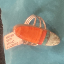 Harold Smith Navajo Handmade Multi-Stone Sterling Silver Ring Size 8-8.5 picture