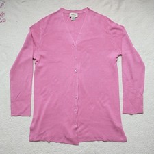 Nieman Marcus Exclusive Cardigan Sweater Tunic Womens M Pink Silk Knit Buttons picture