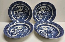 Vintage Churchill England Blue Willow Rimmed Soup Plate / Pasta Bowl Set Of 4 picture