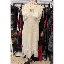 Vintage 50s Seamprufe White Nylon Tricot Full Slip Lace Ruffle Hem Size 38 Short picture