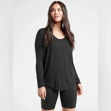 Athleta Cloudlight Stratus Top Black Long Sleeve Modal High-Low L Tunic Tee picture