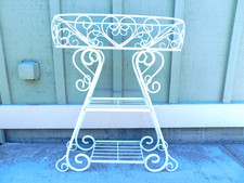 VTG Ornate 3 Tier Iron Planter Pot White Shelves Wire Stand 34