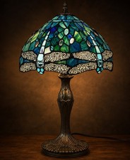 Luxury Dragonfly Tiffany Style Stained Glass Table Lamp 18” Art Nouveau Decor picture