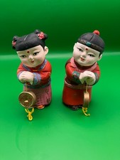 Vintage Chinese Jintong Golden Boy & Yunu Jade Girl Clay Figurines 5