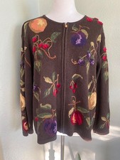 VTG 90s Talbots Whimsical Fruit Zip Cardigan Sweater 1X Cottagecore Grannycore picture