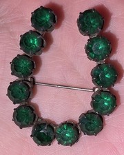 Edwardian Green Glass Horseshoe Brooch picture