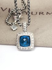 DAVID YURMAN Albion Sterling Silver With Blue Topaz & Diamond 7mm Necklace picture
