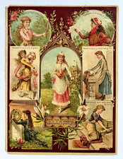 Antique 19thC Chromolithograph Monday’s Bairn Nursery Rhyme Victorian Children picture