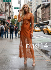 ZARA NEW LONG ZW COLLECTION SATIN LACE DRESS CARAMEL XS-XL 5919/133/732 5919/207 picture