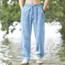Mens Cotton Linen Loose Pants Casual Drawstring Beach Yoga Baggy Long Trousers picture